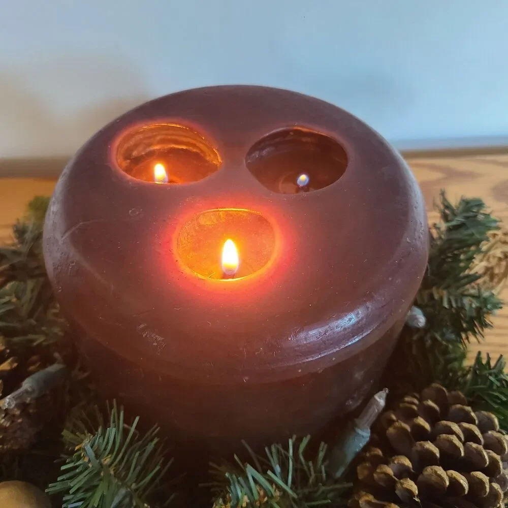 Vintage Light Up Holiday Three-Wick Candle Centerpiece Festive Table Decoration
